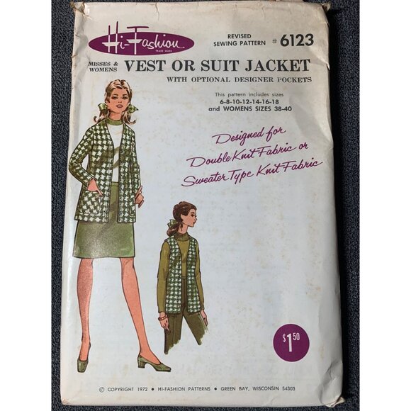 Hi Fashion Sew Misses Jacket Vest Sewing Pattern sz 6-18 & 38-40 6123 - uncut - Picture 7 of 9